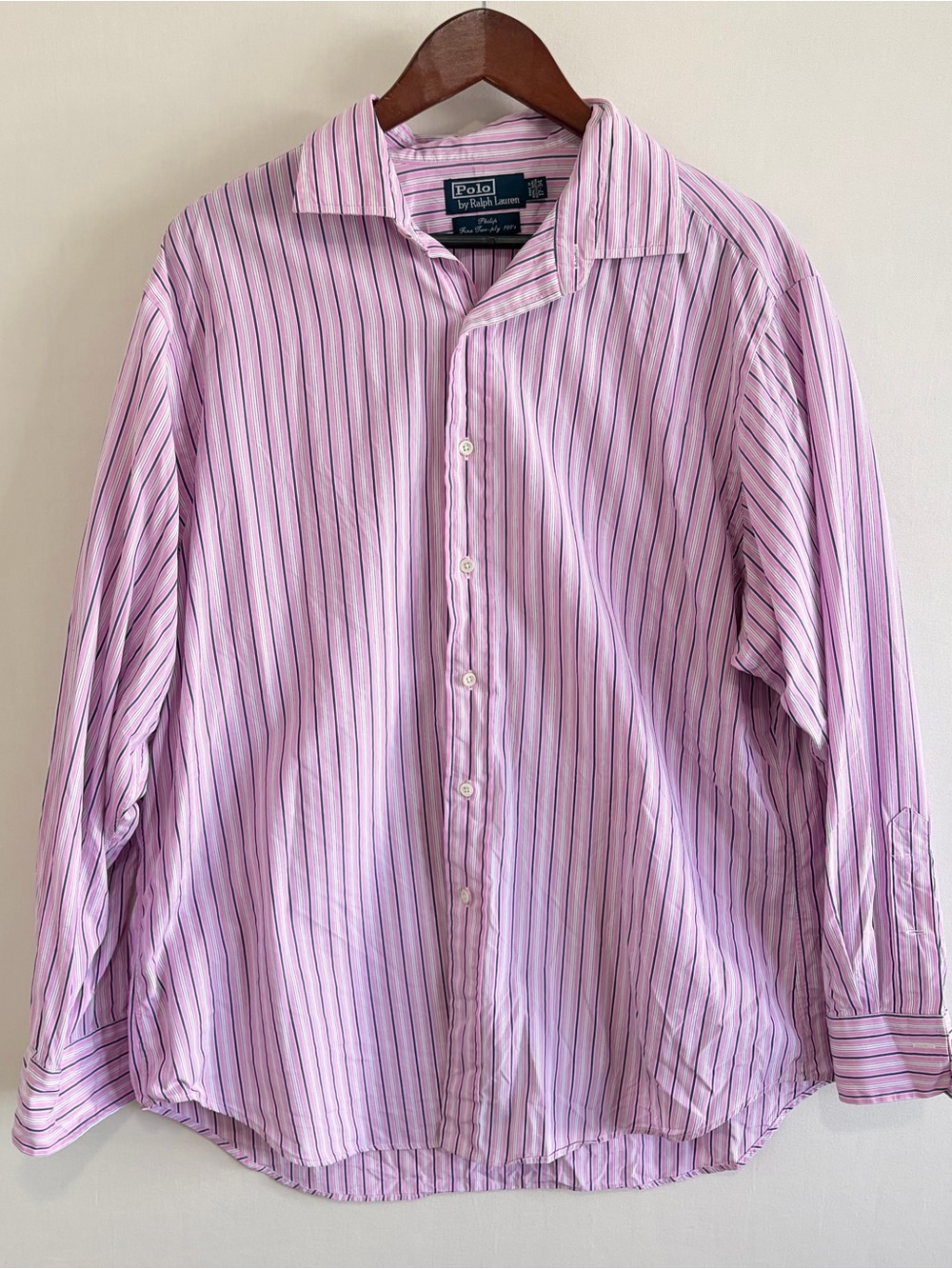 Polo Ralph Lauren Mens Button Down Shirt Men XL 17-34 Pink Striped Phillip 2 Ply
